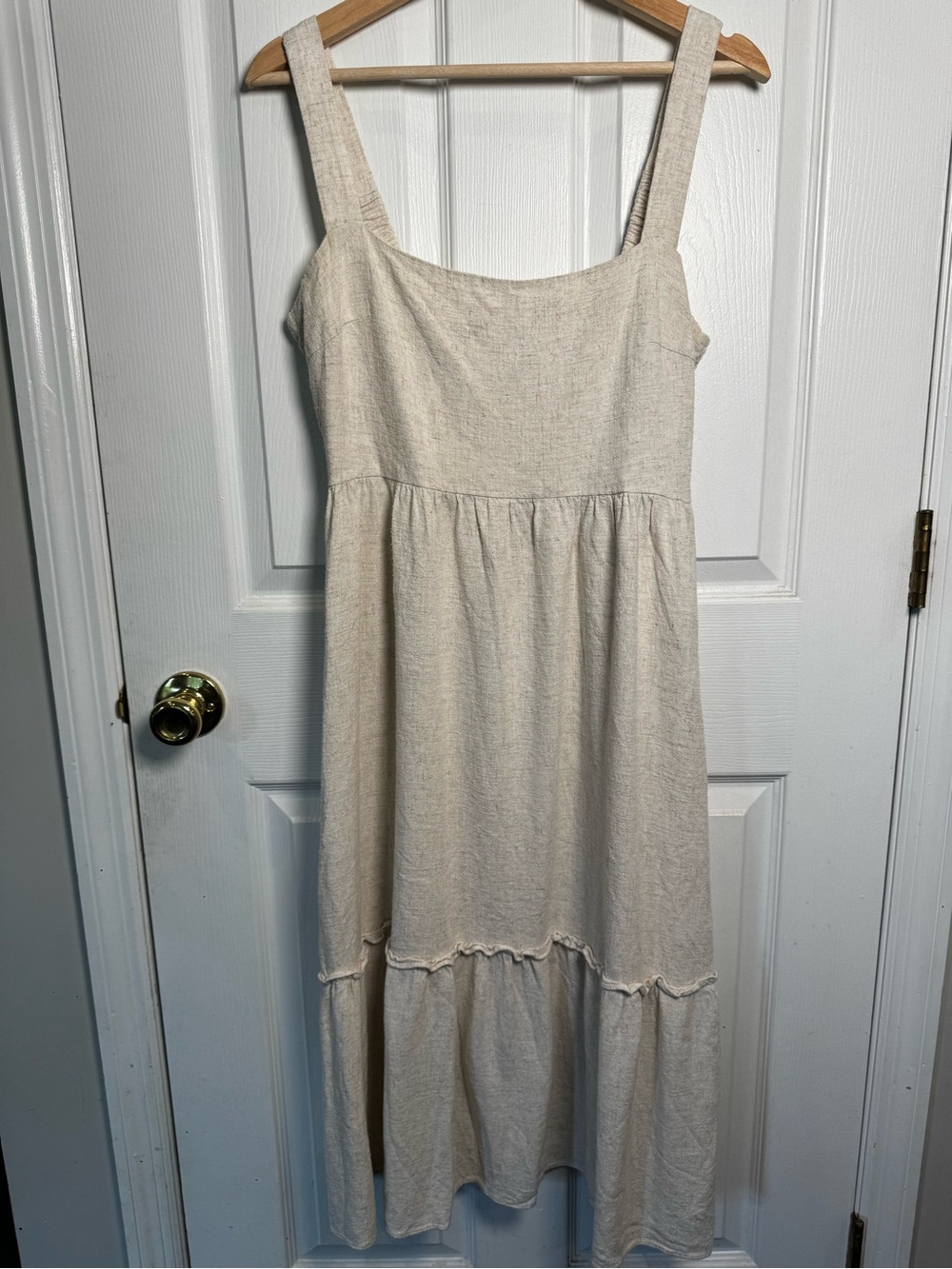 Lucy Paris Linen Blend Midi Dress Cream Smocked Back Strappy Size Large